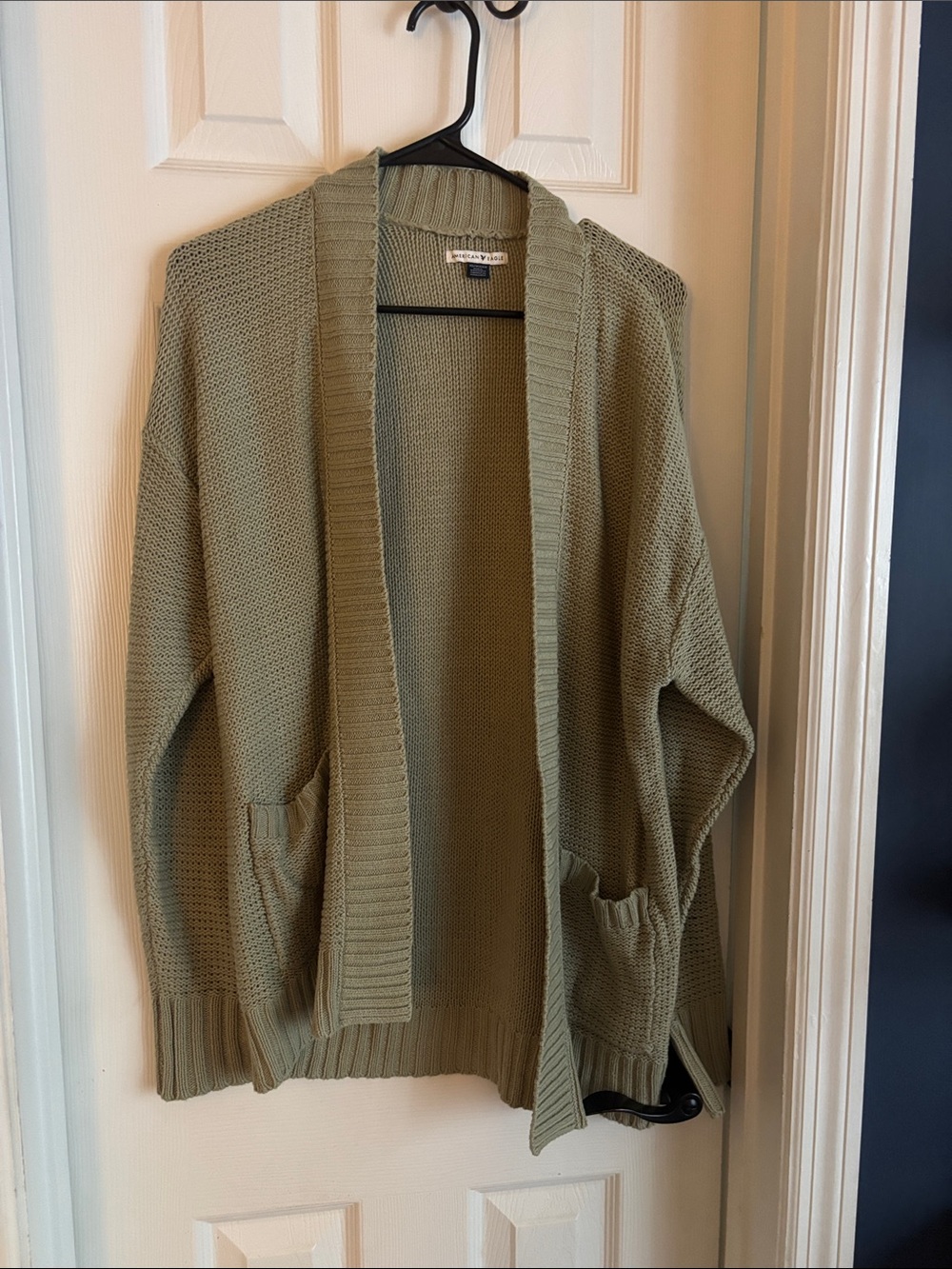 AE Open-Front Olive Green Women's Knit Cardigan Sweater